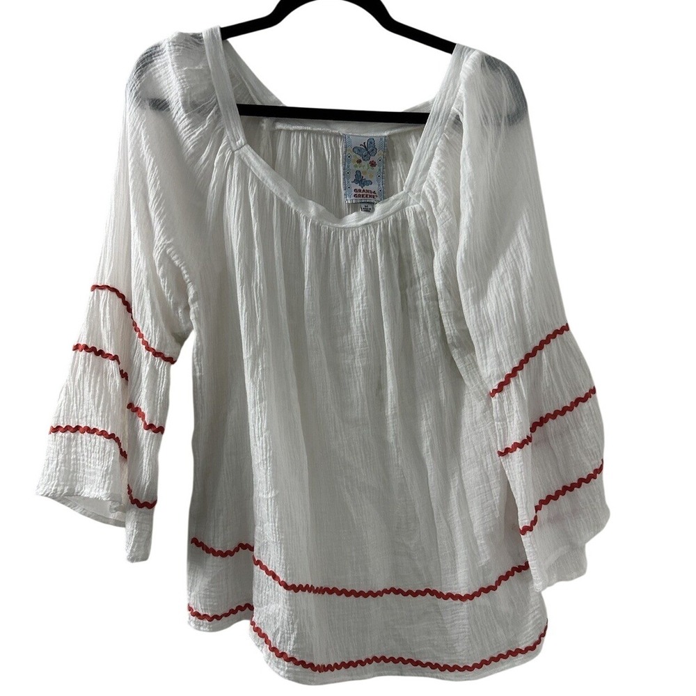 Grand & Greene Blouse M White Embroidered Sheer Edwardian Romantic Boho
